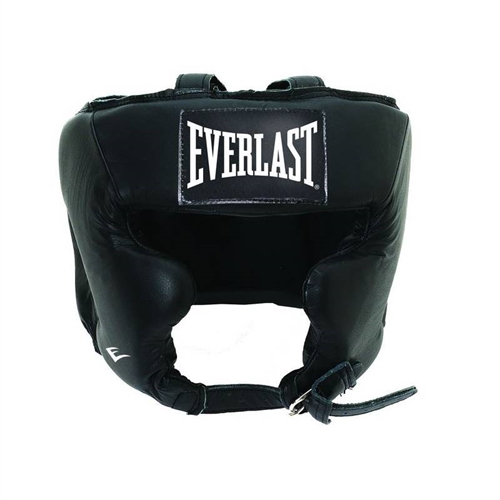 Everlast Open Face Læder Boksehjelm i sort med logo