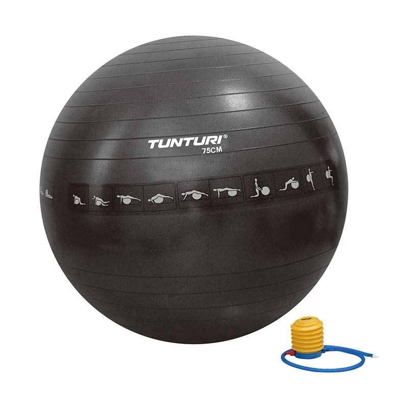 Tunturi ABS Træningsbold - 75 cm i sort med pumpe