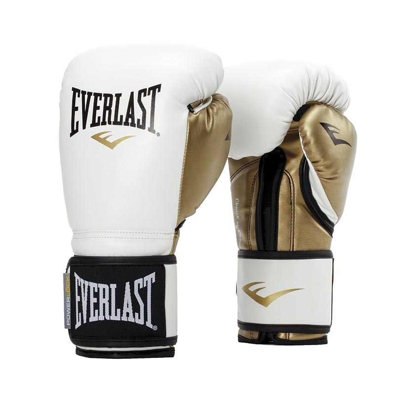 Dette er et sæt Everlast Powerlock Training Gloves i hvid og guld